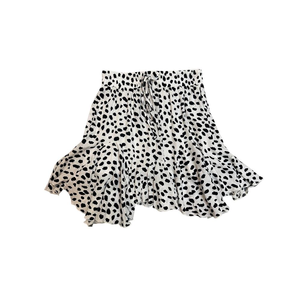 Pink Lily Dalmatian Print Flowy Mini Skirt Size Medium Black White Animal Print - Picture 2 of 9